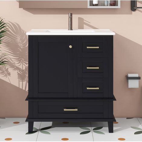 mobile contenitore 76x46 con lavabo ceramica nero OKMYHOME (1/5)