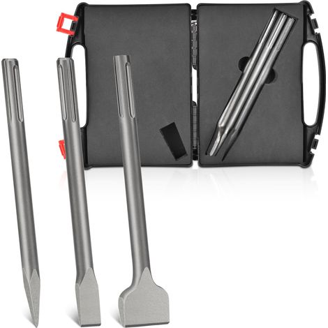 Coffret 3 Burins SDS Max 300mm avec Mallette - Burin Pointe 18mm, Plat 25mm, Large 75mm - Acier 40CR pour Marteau-Piqueur, Rénovation (1/4)