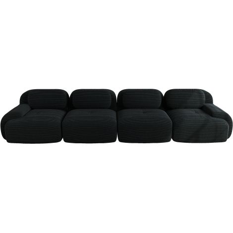 Sofá esquinero modular de 4 plazas de terciopelo acanalado (pana) negro, entrega sin montaje (1/5)