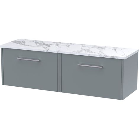 Winshill Contemporary 2 Drawer Wall Hung Vanity Unit with Laminate Worktop, Grey, 1200mm