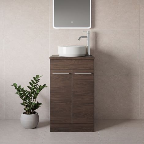 Napoli 390 Brown Oak 500mm 2 Door Vanity Unit for Countertop Basins - 500mm - Chrome 160mm Handle