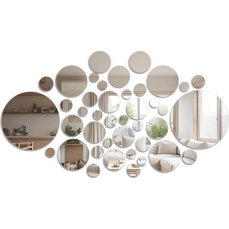 36 Pc Stickers Miroir Adhésif Miroir Decoration Murale, 3D Miroirs Rond Muraux Autocollants pour Chambre Intérieur, Acrylique Rondes Sticker Mural pour Salon Cuisine Chambre Bureau TV Fond