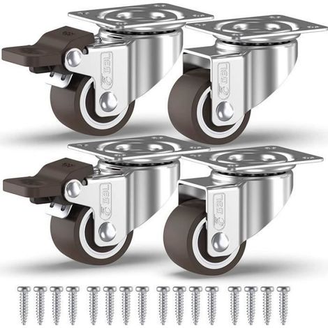 4 Petites Roulettes pour Meubles, 25mm Roulettes Pivotantes Roues Avec Frein Plaques Industrielles Transport (1/4)