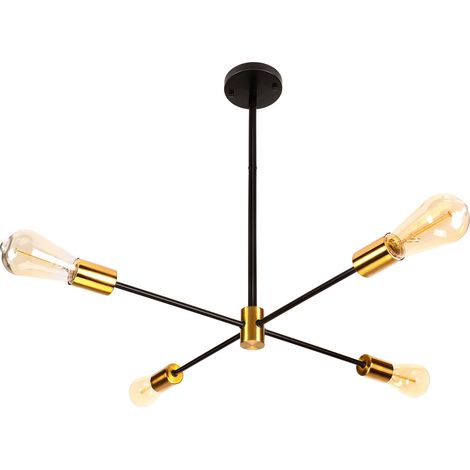 Lámpara de Techo Moderna Retro Negro, Plafones de Metal para Interiores, Lámpara de Araña Simple de 4 Luces para Pasillo Dormitorio, E27