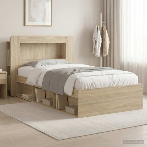 Cadre de lit avec rangement en bois d’ingénierie chêne sonoma 75 x 190 cm - PANGIVO (1/5)