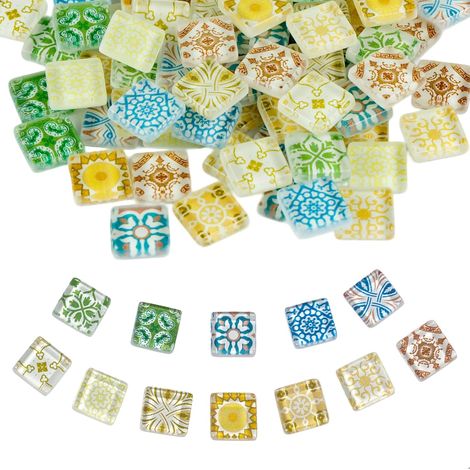Mosaique Carrelage,Tesselles Mosaique Contient 12 Motifs Imprimés Différents,DIY Carré Mosaïque de Verre pour Cadres de Photos Vases Sous-Verres Porte-Stylo à la Maison Décoration,81 Pièces (1/5)