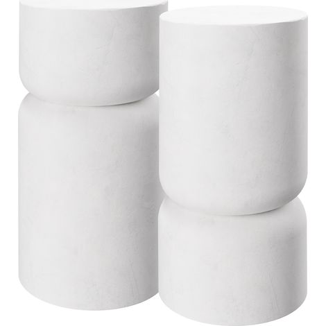 Lot de 2 tables d'appoint robuste design arrondi aspect pierre blanc