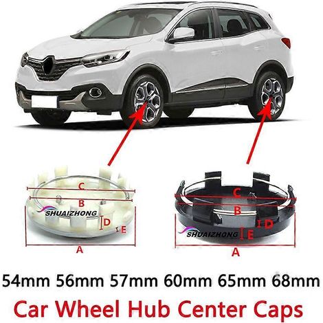 Satz mit 4 3D-Radkappen, kompatibel mit den Felgen der Modelle Clio, Scenic, TwinGo, Laguna und Megane, mit Markenlogo.