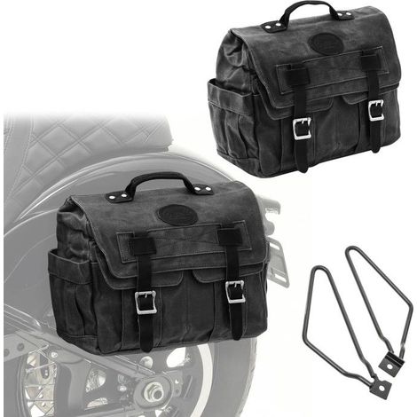 Set 2x Seitentaschen für Motorrad + Halterungen CV1 schwarz