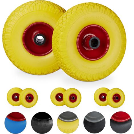 Set of 8 Relaxdays Hand Truck Spare Tyres, Flatproof, 3.00-4 Solid Rubber Wheel, 25mm Axle, 100kg, Yellow/Red