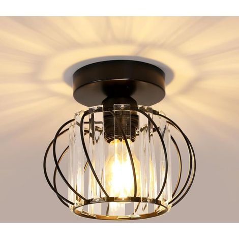 Modern Crystal Ceiling Light E27 LED Mini Crystal Chandelier for Kitchen Dining Room Bedroom Hallway Entrance (Black) (1/5)