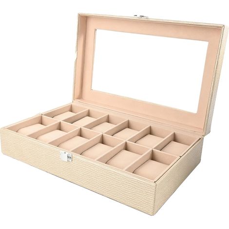 Boîte à montres, Design élégant, Rangement avec coussin amovible, Beige 12 Positions (1/2)