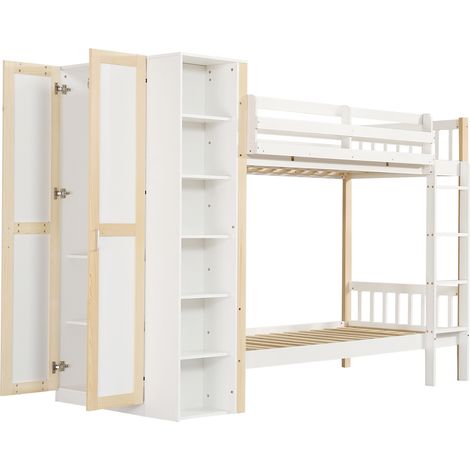 Litera infantil 90 x 200 cm con escalera de 4 peldaños, almacenaje y armario (1/5)