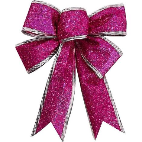Nœuds de Noël rose pour décoration d'extérieur, grand nœud à paillettes pour sapin de Noël avec bordure dorée pailletée pour décoration de porte d'entrée de Noël, rouge, 18 x 23 cm (1/5)