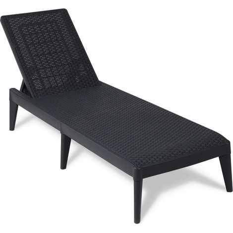 Toomax Numana Lettino prendisole da esterno antracite, sdraio reclinabile in 4 posizioni con finitura effetto rattan, 60x186x29h cm, in plastica resistente anti UV, per esterni, terrazza e piscina