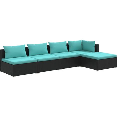Mobili da giardino mobili da esterno Set di mobili da 5 pezzi con cuscini in resina intrecciata nera 020016477