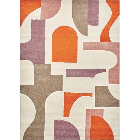 Tapis salon et chambre 120x160 gris et beige rectangle tissé motif géométrique ECHO 3
