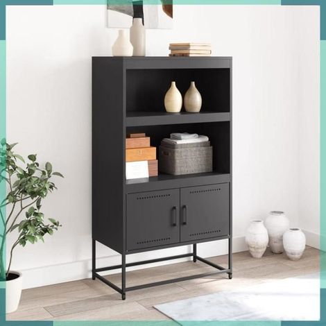 846500 Buffet haut noir 68,5x38,5x123,5 cm acier (1/5)
