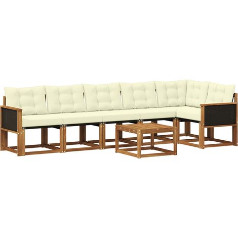 Set di divani da esterno con cuscino 7 pz Salotto da Giardino Naturale e Crema (1/5)