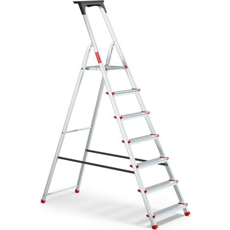 Échelle domestique en aluminium avec plateau, 7 marches, 125 kg (1/4)