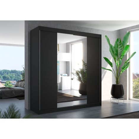 Schiebetürenschrank Schrank Nr.410 in Schwarz matt- Spiegel 200x215x58 cm (1/3)