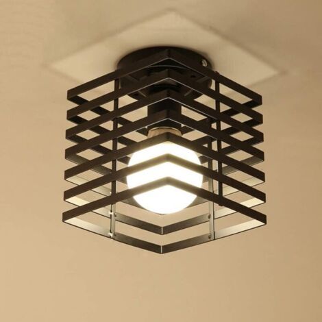 Plafonnier Industrielle Cage Lustre Suspension en Métal Fer Luminaire , -Ampoule incluse Noir (1/4)