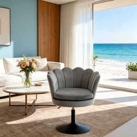 Chaise pivotante, tabouret de bar bas en forme de fleur, tabouret de maquillage pivotant, fauteuil inclinable et chaise de salle à manger (1 pièce) (1/5)