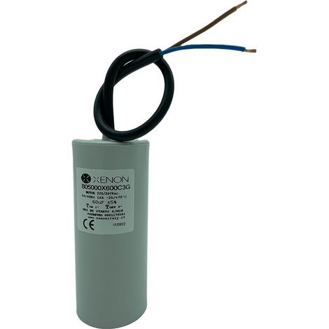 Condensateur électronique de démarrage 60µF à câble, fond plat, type "Booster"