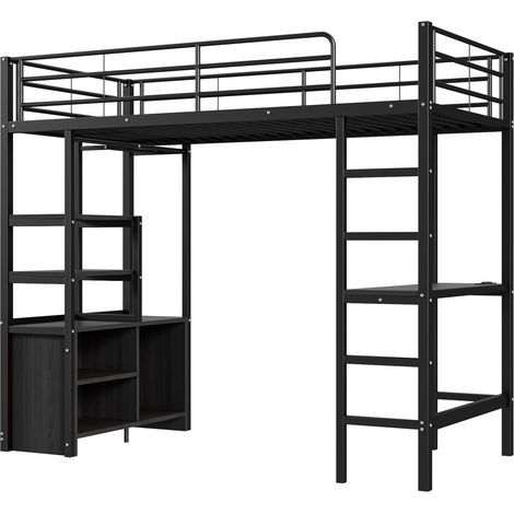 GagaLit mezzanine avec bureau et USB noir 90x200 cm (1/5)