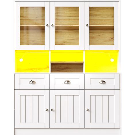 Vitrina alta de cocina 140x40x175 cm de MDF blanco con LED y estantes regulables (1/5)