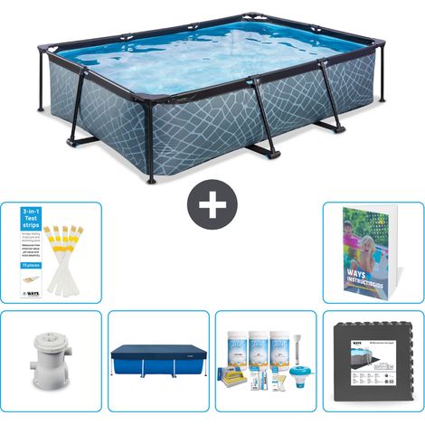 Exit Pool Rechteckig - Steinoptik - 300x200x65 cm - 7-teilig S238