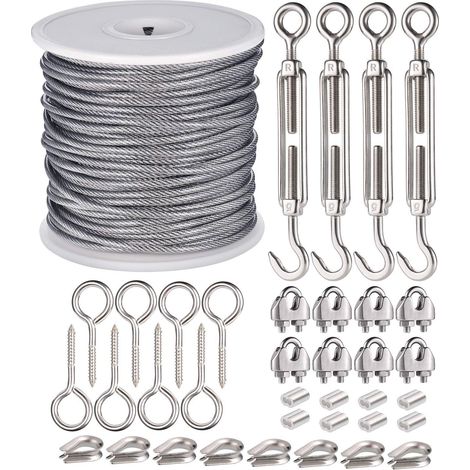 Ensemble de 37 câbles en acier inoxydable gainés de PVC, tendeur de câble en acier robuste avec boulon à œil, adapté à la protection contre la rouille, corde d'escalade pour la coupe (1/5)