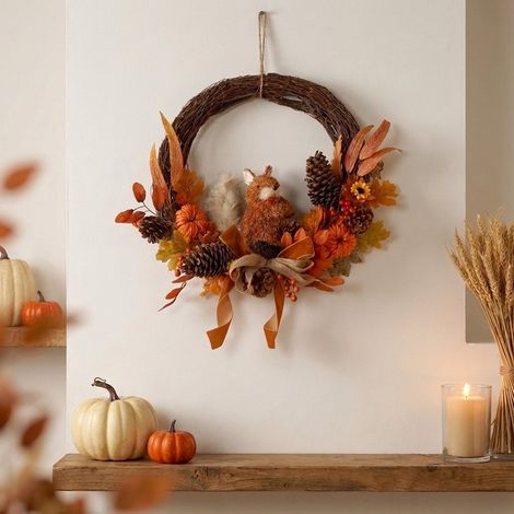 Autumn Woodland Rattan Squirrel Wreath (1/2)