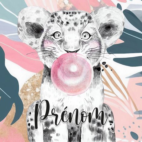 Papier peint panoramique enfant avec prénom personnalisable - Lion Chewing-Gum - 130 cm x 130 cm (1/2)