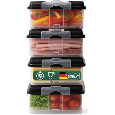 Novaliv 4x grands récipients de conservation des aliments avec 4x couvercles, empilables pour réfrigérateur et congélateur, ensemble de récipients de