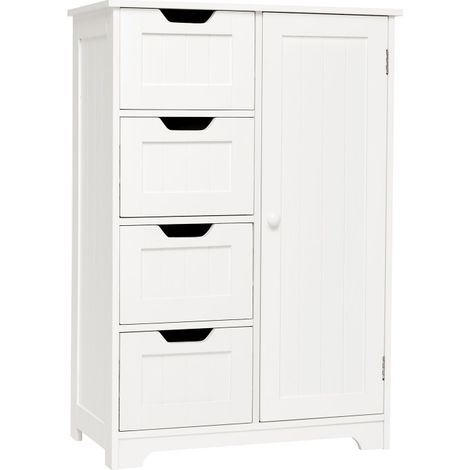 Bathroom Storage Cabinet with 4 Drawers & 1 Door, Modern & Functional Organiser with Adjustable Shelf, White, Mondeer (1/5)