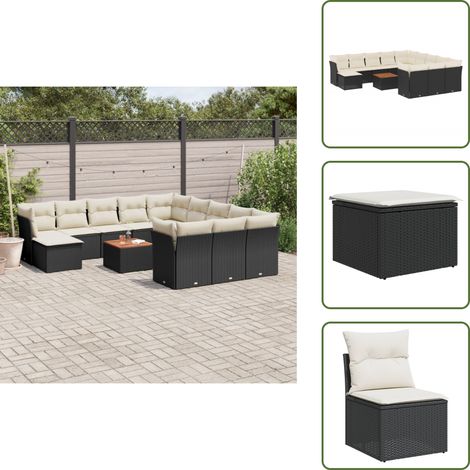 The Living Store Salon de jardin avec coussins 13 pcs noir résine tressée - Ensemble Salon De Jardin - Mobilier De Jardin - Canapé Extérieur - Set De Jardin - Chaise Lounge