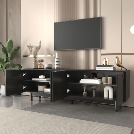Mobile TV 175x38x56 cm, tavolo TV con pannelli di inserimento regolabili, MDF, mobile basso da soggiorno chiaro, nero (1/5)