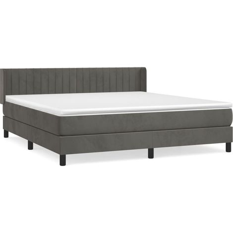 Lit double  Lit adulte  Sommier à lattes de lit et matelas Gris foncé 180x200cm Velours