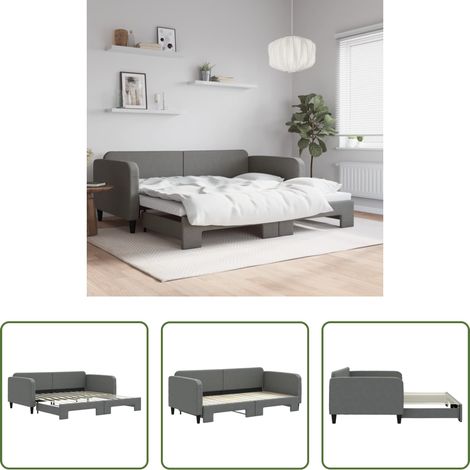 vidaXL Tagesbett Sofa - Tagesbett Ausziehbar Dunkelgrau 100x200 cm Stoff (1/5)