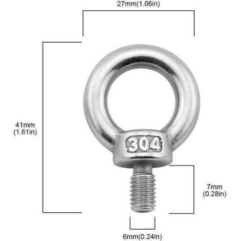 Anneau De Levage À Œil - Boulon M6 En Acier Inoxydable 304 - Pour Équipements De Levage Mécanique - 5 Pièces (1/3)