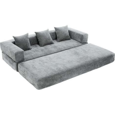 Sofá modular de chenilla gris oscuro con bolsillos laterales y base antideslizante MODENUIT (1/5)