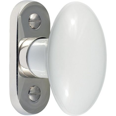 Bouton de fenêtre ovale en porcelaine finition blanc sur platine moderne nickel brillant - MÉRIGOUS
