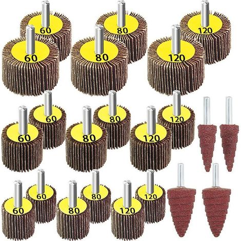 18-piece flap discs, grinding heads, polishing discs in 3 different sizes Ø40/30/25 (grit 60/80/120)
