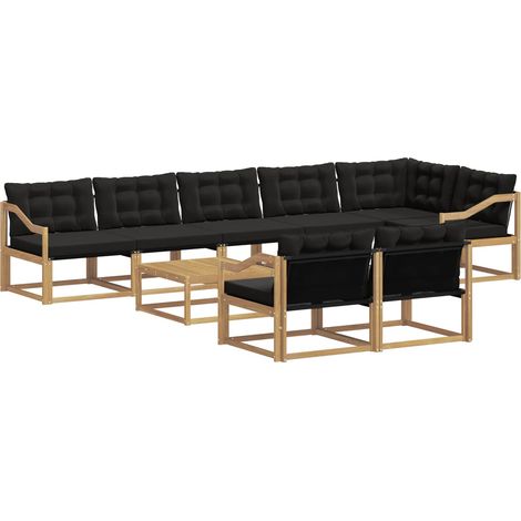 Conjunto de sofás de exterior 9 uds. Blanco y Negro vidaXL (1/5)