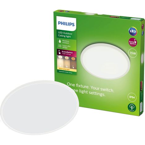 Plafonnier extérieur LED Superslim 15W Blanc chaud Blanc Résistant à l'eau IP54, pour éclairage de jardin, patio et terrasse. (1/5)