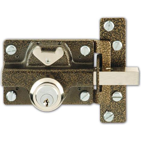 EZCURRA cerrojo esko r.550 llave-condena , Cerrojo doble cilindroPalanca de acero 4 vueltasCilindro redondo 50mmMedida 105mm3 llaves de serretaEsmaltado marrón (1/2)