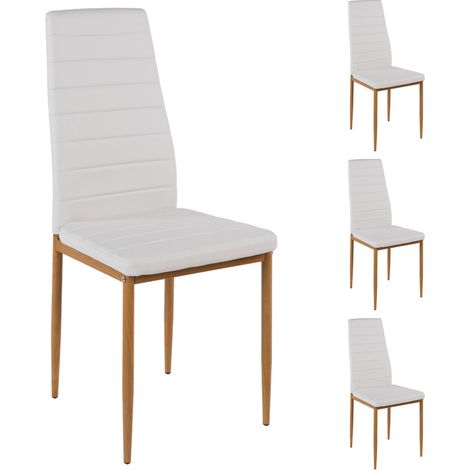 M&S – Lot de 4 chaises en PU blanc 42x52x101 cm – Dossier ergonomique – Piétement métallique – Rembourrage confortable