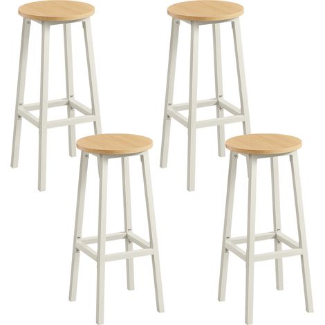 Tabourets de Bar, Lot de 4, Chaises, Siège Haut, Cadre Métallique, Montage Facile, Hauteur 74 cm, Repose-pieds, pour Cuisine, Salon, Salle à Manger, Blanc (1/5)