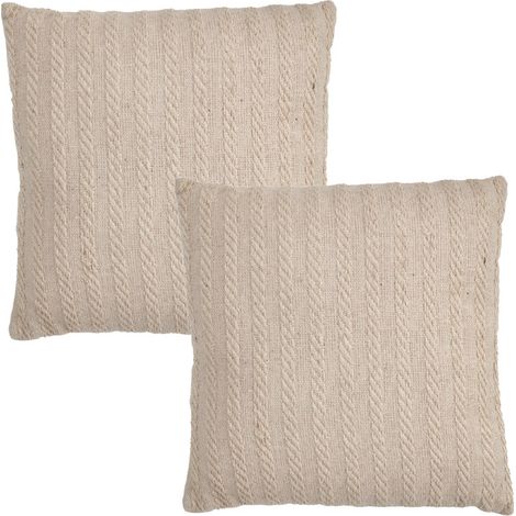 Lot 2 coussins carrés 40 x 40 cm en coton brodé lignes beige – TWINKLE (1/5)